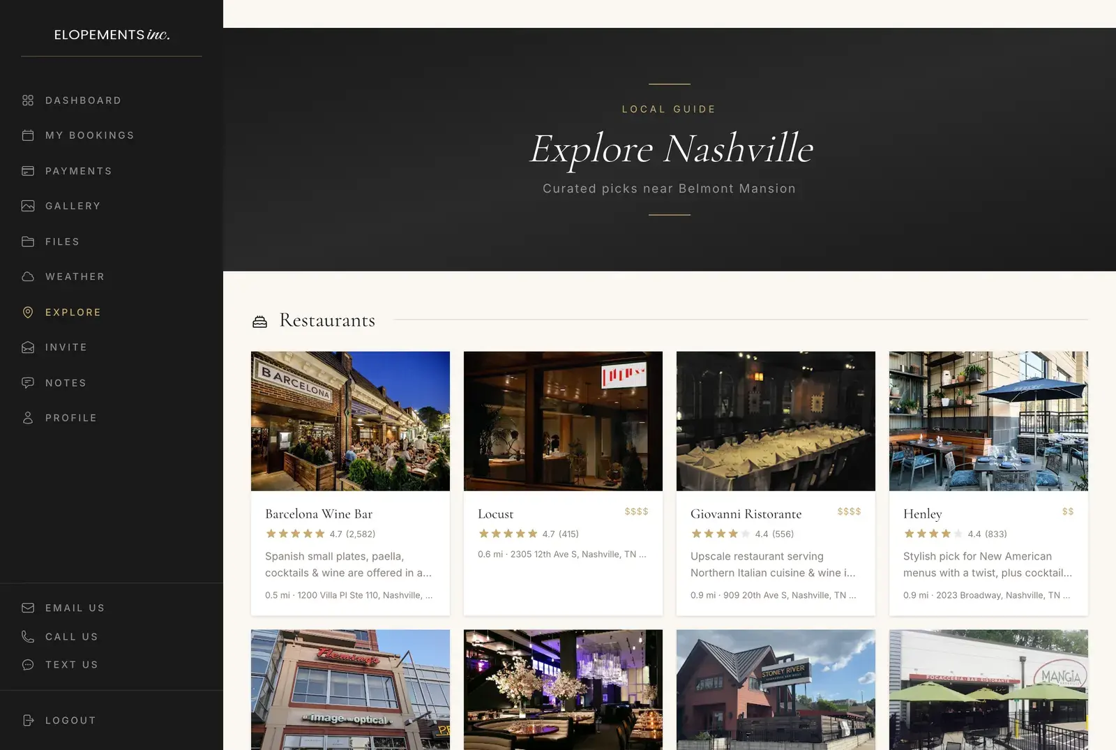 Explore in the planning portal: top-rated restaurants near Belmont Mansion with photos, ratings, price level and distance